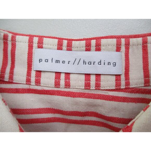 Palmer Harding Shirt Dress Womens 8 Linen Blend Striped A-Line Belted Red Beige - Picture 15 of 16